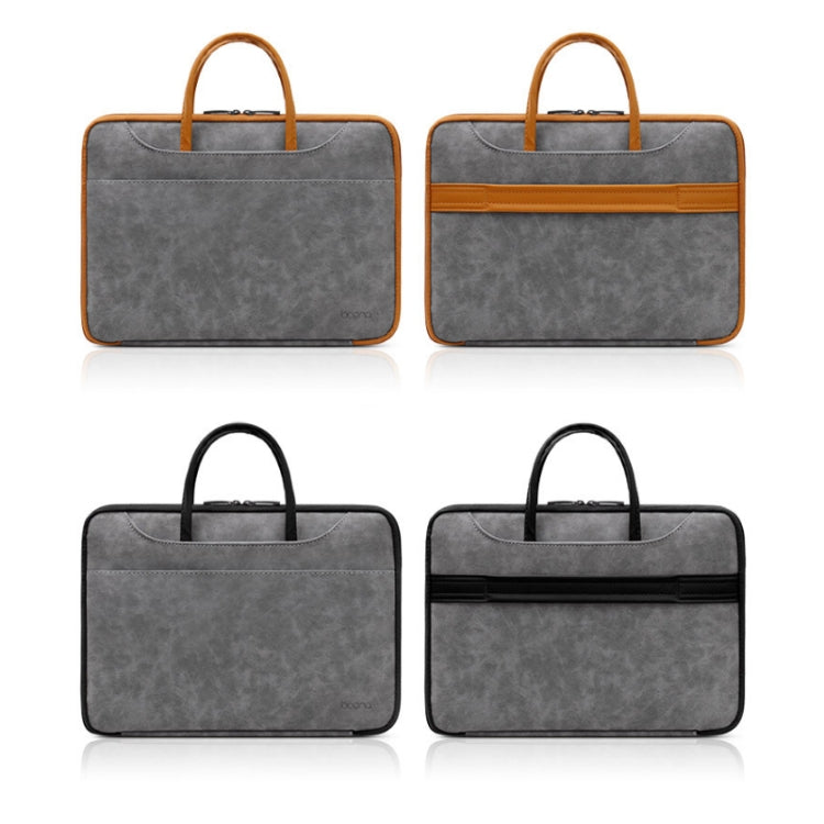 Baona Leather Fully Open Portable Waterproof Computer Bag, Size: 13/13.3 inches(Gray Black) - 13.3 inch by Baona | Online Shopping South Africa | PMC Jewellery | Buy Now Pay Later Mobicred