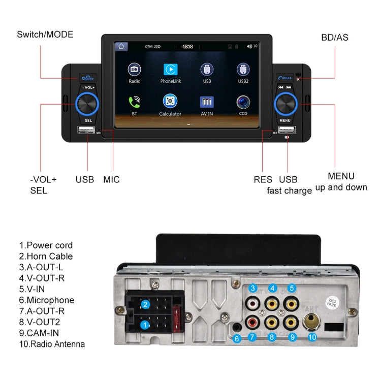 A3107 5 inches Car MP5 Wired CarPlay Universal Bluetooth Player With Microphone, Style: Standard+12 Lights Camera - Car MP3 & MP4 & MP5 by PMC Jewellery | Online Shopping South Africa | PMC Jewellery | Buy Now Pay Later Mobicred