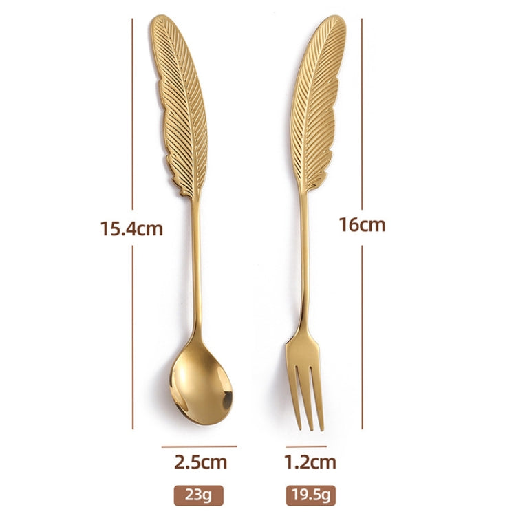 304 Stainless Steel Feather Spoon Fork Literary Tableware,Style: 2 In 1 True Color- Blue Box - free shipping - PMC TechLife - Order now!