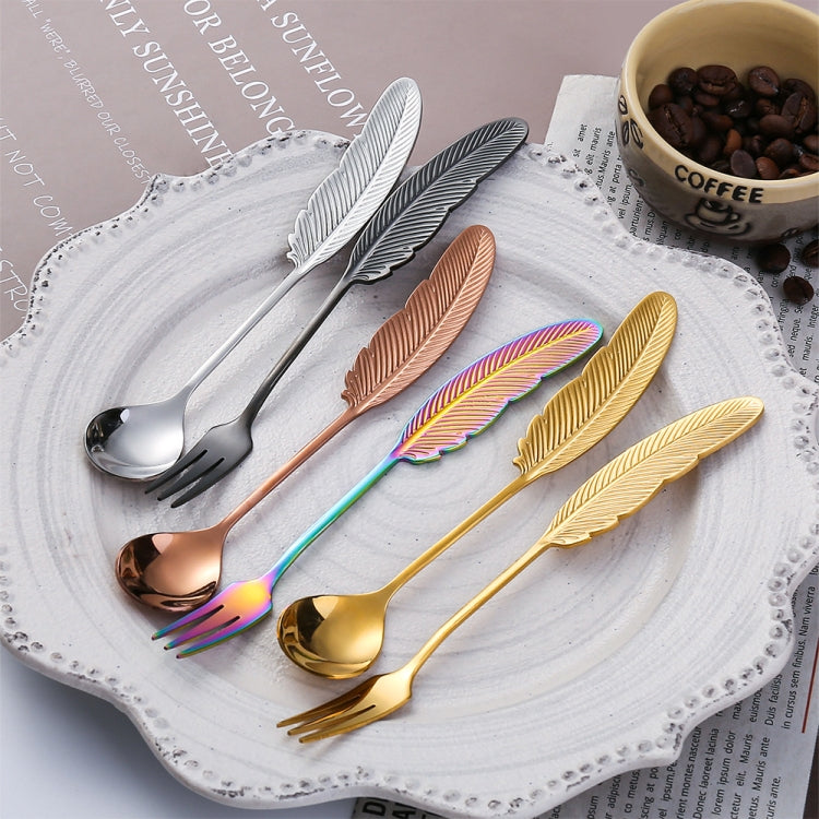 304 Stainless Steel Feather Spoon Fork Literary Tableware,Style: 2 In 1 True Color- Blue Box - free shipping - PMC TechLife - Order now!