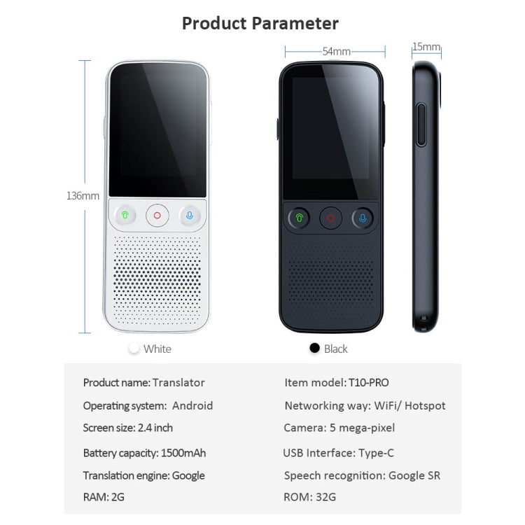 T10Pro Wifi Artificial Intelligence Photo / Recording Translating Machine Supports 138 Languages(White) -  by PMC TechLife | Online Shopping South Africa | PMC TechLife | Buy Now Pay Later Mobicred