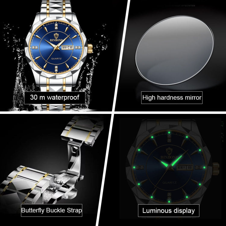 BINBOND B5552 Luminous Multifunctional Business Calendar Quartz Watch(Female-Inter-gold-White) - free shipping - PMC TechLife - Order now!