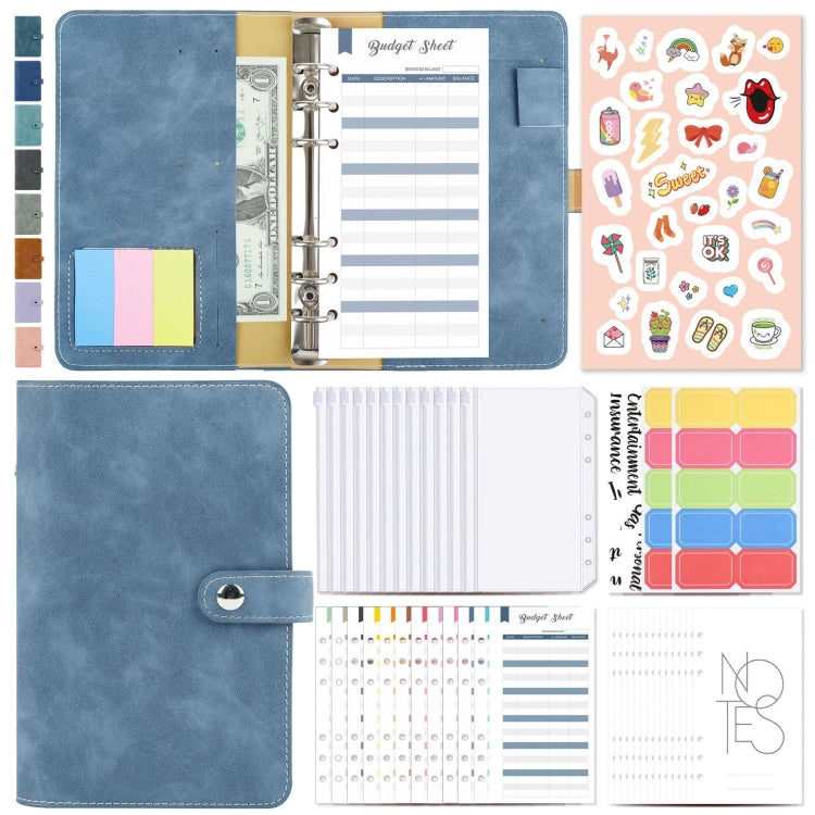 H666 A6 Loose-leaf Binder Cash Budget Handbook Vintage PU Leather Notebook with Window(Denim Blue) - Notebooks by PMC TechLife | Online Shopping South Africa | PMC TechLife | Buy Now Pay Later Mobicred