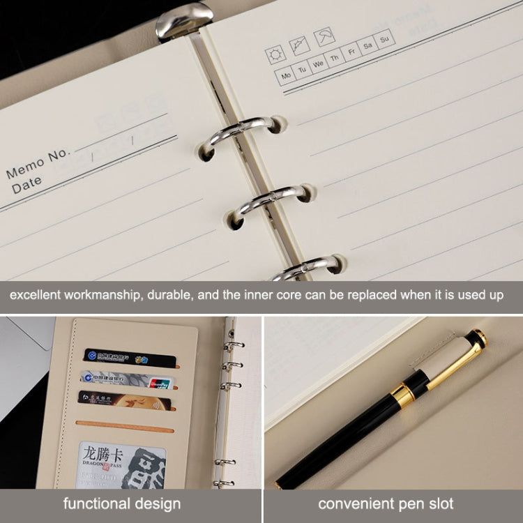 6 Hole Three Fold Loose-leaf Case A5 Business Notebook Office Stationery Notepad(Black) - Notebooks by PMc TechLife | Online Shopping South Africa | PMc TechLife | Buy Now Pay Later Mobicred