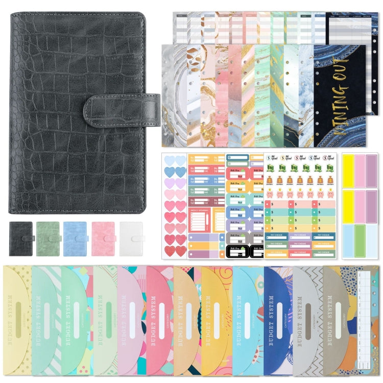 A6 Crocodile Pattern PU Leather Loose-Leaf Binder Budget Notebook Cash Envelope Organizer(Rock Gray) - Notebooks by PMc TechLife | Online Shopping South Africa | PMc TechLife | Buy Now Pay Later Mobicred