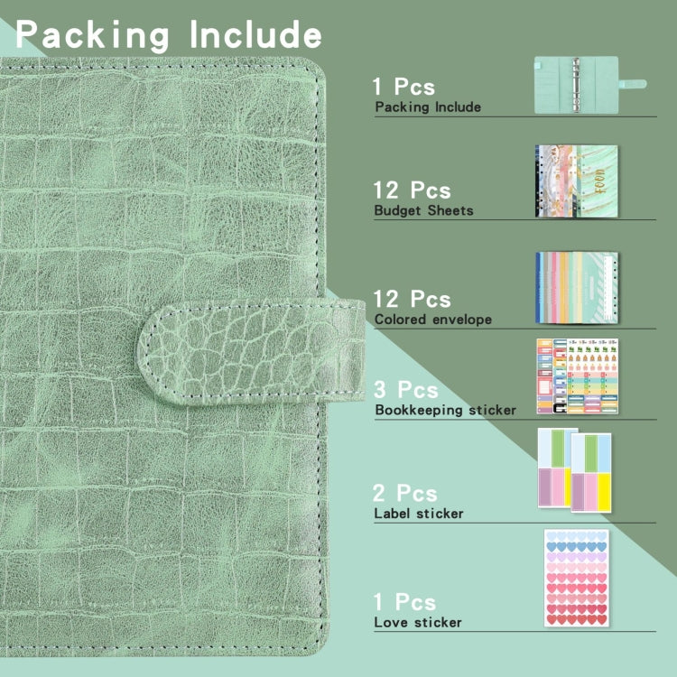 A6 Crocodile Pattern PU Leather Loose-Leaf Binder Budget Notebook Cash Envelope Organizer(Rock Gray) - Notebooks by PMc TechLife | Online Shopping South Africa | PMc TechLife | Buy Now Pay Later Mobicred