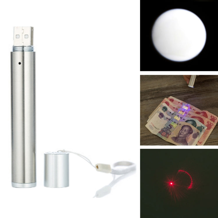 3 in 1 USB Rechargeable Flashlight Infrared Laser Pen Currency Detector Lamp(Silver) - Mini Flashlight by PMC TechLife | Online Shopping South Africa | PMC TechLife