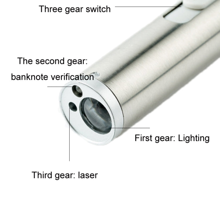 3 in 1 USB Rechargeable Flashlight Infrared Laser Pen Currency Detector Lamp(Silver) - Mini Flashlight by PMC TechLife | Online Shopping South Africa | PMC TechLife