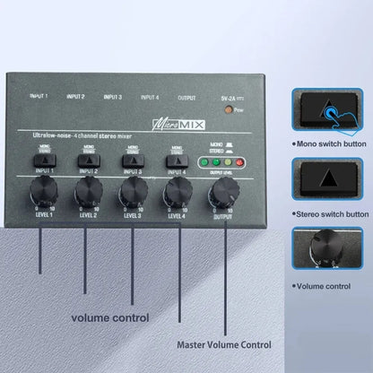 4 Way mixer With Single Channel Stereo Switching Mini Signal Hybrid Small Audio - Live Sound Effects Processors by PMC Jewellery | Online Shopping South Africa | PMC Jewellery | Buy Now Pay Later Mobicred