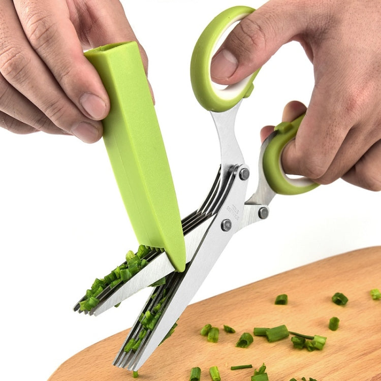 Five-Layer Vegetable Scissors Office Shredding Stainless Steel Scissors(Green Gray) - Cutter & Peeler by PMC Jewellery | Online Shopping South Africa | PMC Jewellery