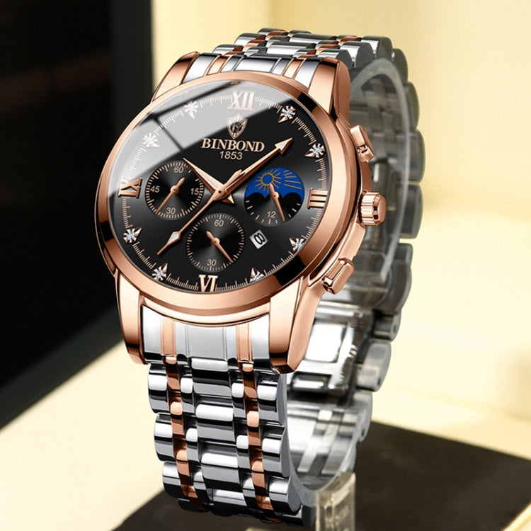 BINBOND B3591 30m Waterproof Luminous Calendar Men Watch, Color: Black Leather-White-Black - free shipping - PMC TechLife - Order now!