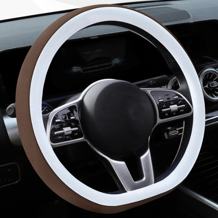 Car Steering Wheel Short Plush Winter Non-slip Grip Cover, Size: 38cm(D Shaped Brown) - Steering Wheel Accessories by PMC TechLife | Online Shopping South Africa | PMC TechLife | Buy Now Pay Later Mobicred
