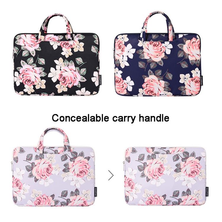 H40-B01 White Rose Pattern Laptop Case Bag Computer Liner Bag With Handle, Size: 14 Inch(Black) - free shipping - PMC Jewellery - Order now!