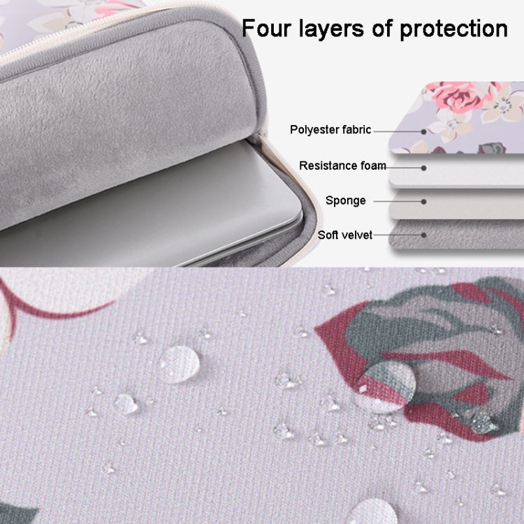 H40-B01 White Rose Pattern Laptop Case Bag Computer Liner Bag With Handle, Size: 14 Inch(Blue) - 14.1 inch by PMC Jewellery | Online Shopping South Africa | PMC Jewellery | Buy Now Pay Later Mobicred