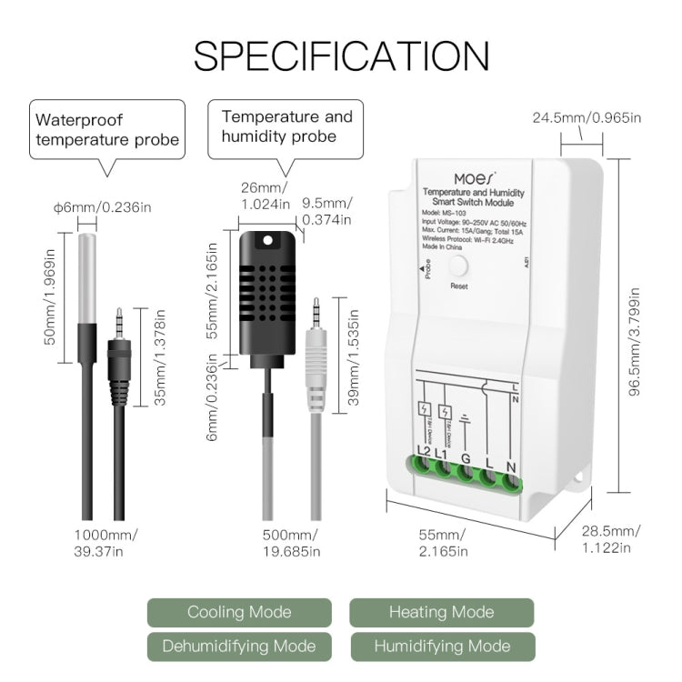 Temperature Probe Tuya Dual-way Temperature and Humidity Switch Timer Smart Switch - Smart Switch by PMC Jewellery | Online Shopping South Africa | PMC Jewellery