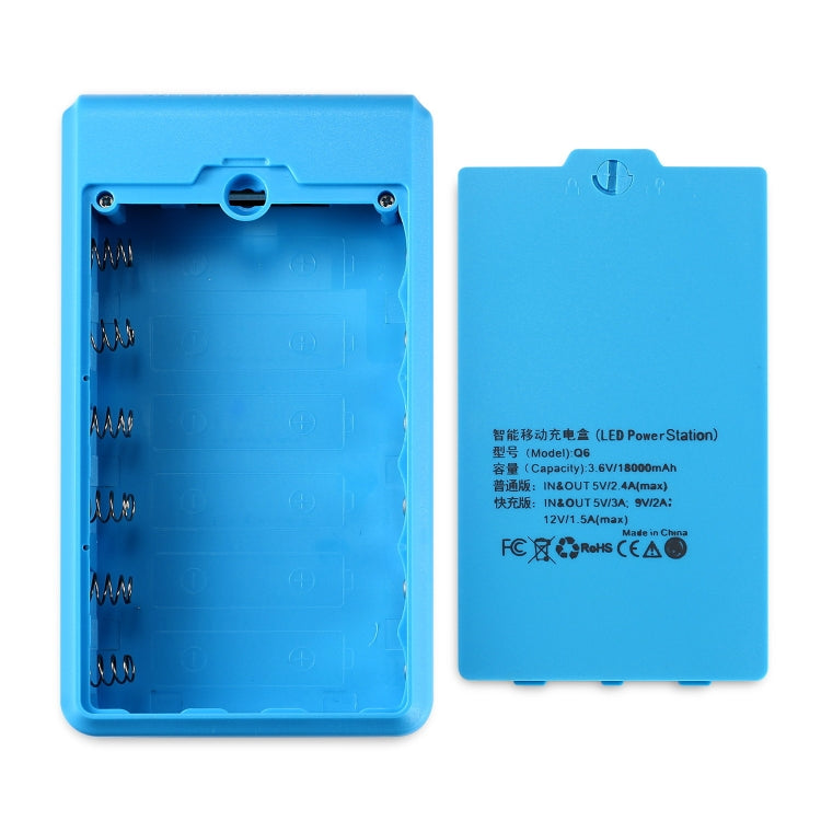 Q6 Removable 6 Sections 18650 Battery Box Charger Case, Style: Flash/Fast Charge(Blue) - Battery Storage Box by PMC TechLife | Online Shopping South Africa | PMC TechLife
