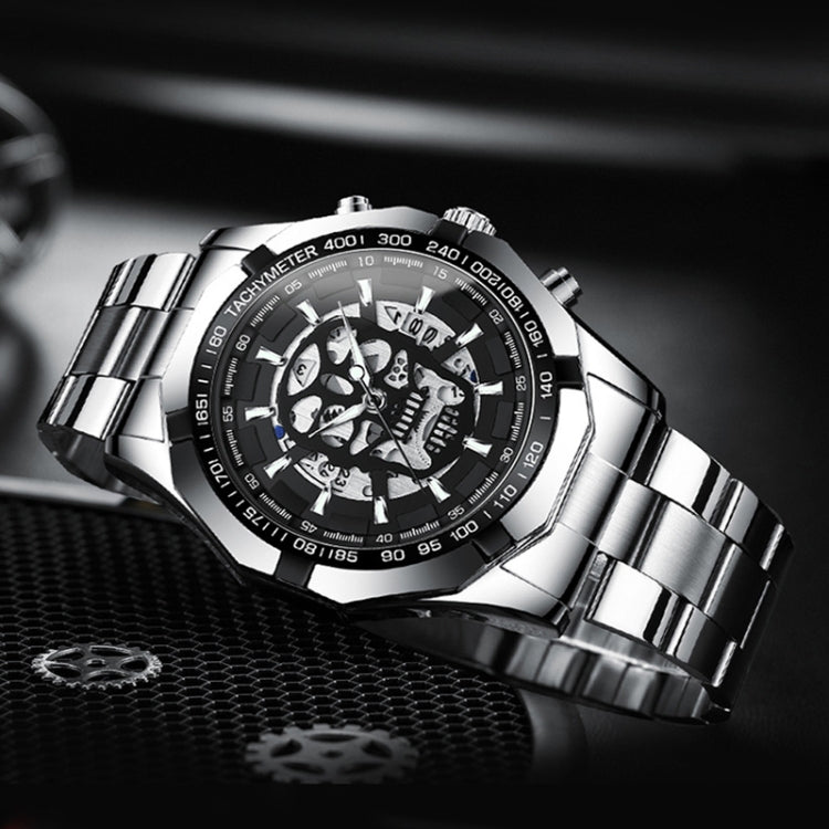 BINBOND S034 30M Waterproof Quartz Watch Skull Skeleton Luminous Watch(White Steel White) - free shipping - PMC TechLife - Order now!
