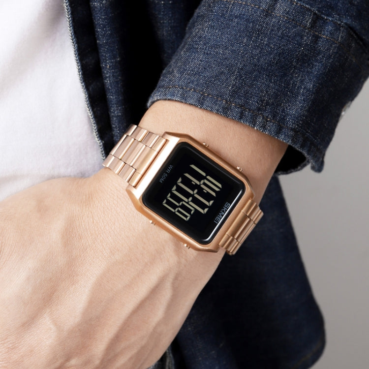 SKMEI 1879 Square Large Screen Men Steel Belt Multi-function EL Luminous Watch, Color: Gold - free shipping - PMC TechLife - Order now!