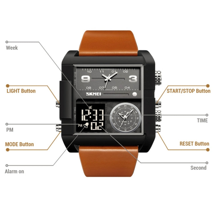 SKMEI 2020 Square Large Dial Triple Movement Men Sports Watch(Black Shell Black Belt White Machine) - free shipping - PMC TechLife - Order now!