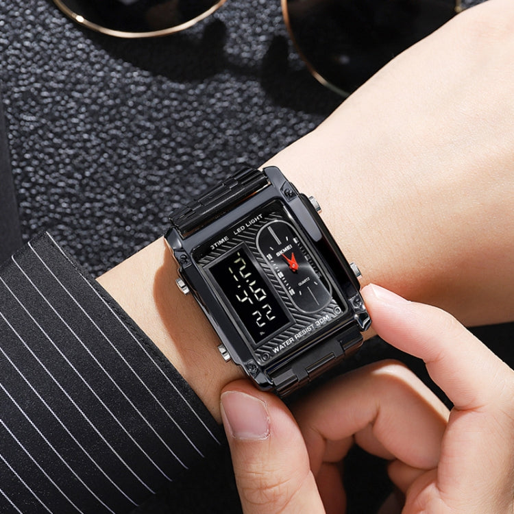 SKMEI 1868 Square Double Display Waterproof Men Watch, Style: Leather Belt (Rose Gold) - free shipping - PMC TechLife - Order now!
