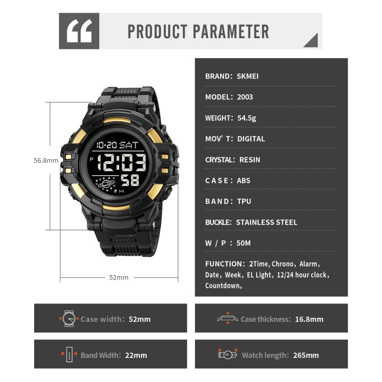 SKMEI 2003 Multifunctional Back Light Sports Watch Mens Countdown Date Alarm Clock Watch(Silver White Machine) - free shipping - PMC TechLife - Order now!