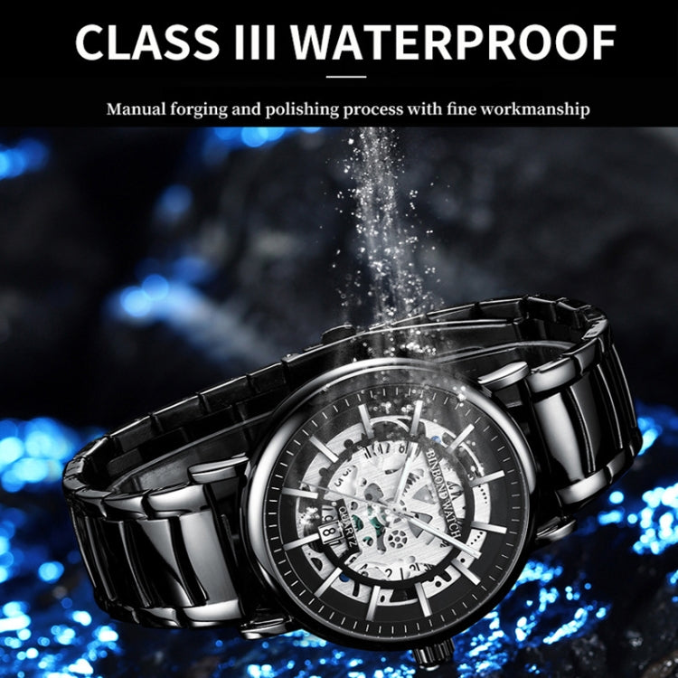 BINBOND B7872 Multifunctional Hollow Luminous Waterproof Quartz Watch, Color: Black Leather-Black-Black - free shipping - PMC TechLife - Order now!