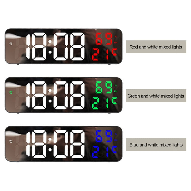 671  Mirror Screen Digital LED Alarm Clock USB Plug-in/Battery Dual-use With Temperature/Humidity Display(Black Shell White Red) - Alarm Clocks by PMc TechLife | Online Shopping South Africa | PMc TechLife | Buy Now Pay Later Mobicred