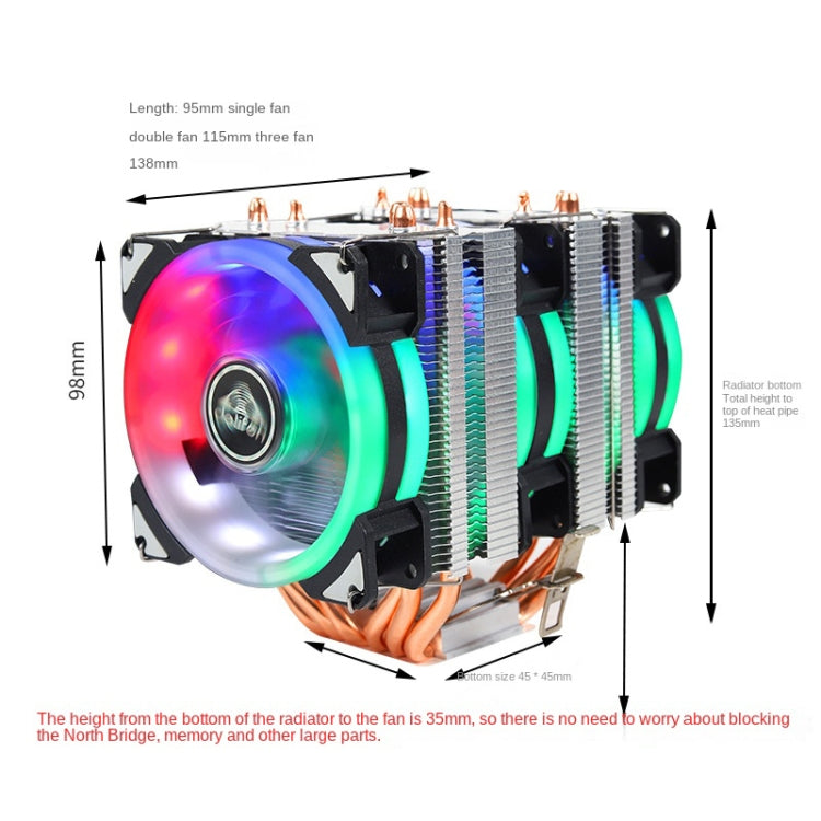 Desktop Computer Double Copper Tube CPU Radiator Super Quiet Color Light 3-pin Double Fan - Fan Cooling by PMC Jewellery | Online Shopping South Africa | PMC Jewellery | Buy Now Pay Later Mobicred
