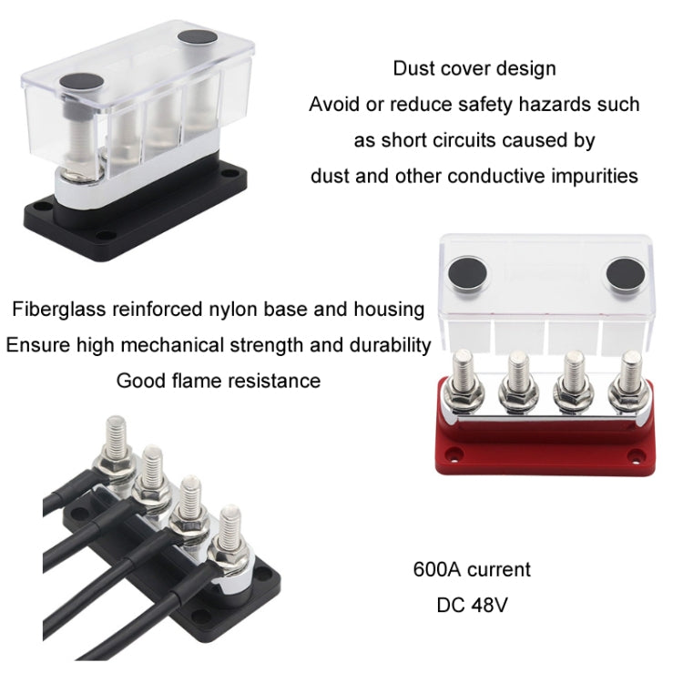 600A 48V RV&Ship Modification 4-way Large Electric DC Busbar(AOA4713CR-M10) - Marine Accessories & Parts by PMC TechLife | Online Shopping South Africa | PMC TechLife | Buy Now Pay Later Mobicred