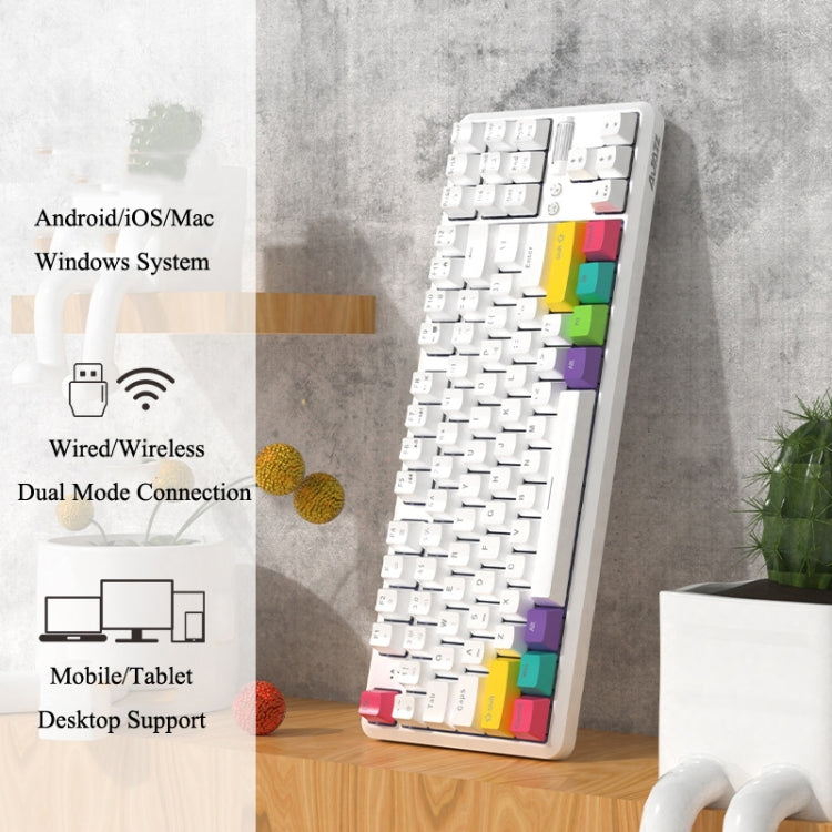 Ajazz K870T 87-Key RGB Office Game Phone Tablet Bluetooth/Wired Dual-Mode Mechanical Keyboard Tea Shaft (White) - Wired Keyboard by Ajazz | Online Shopping South Africa | PMC Jewellery | Buy Now Pay Later Mobicred