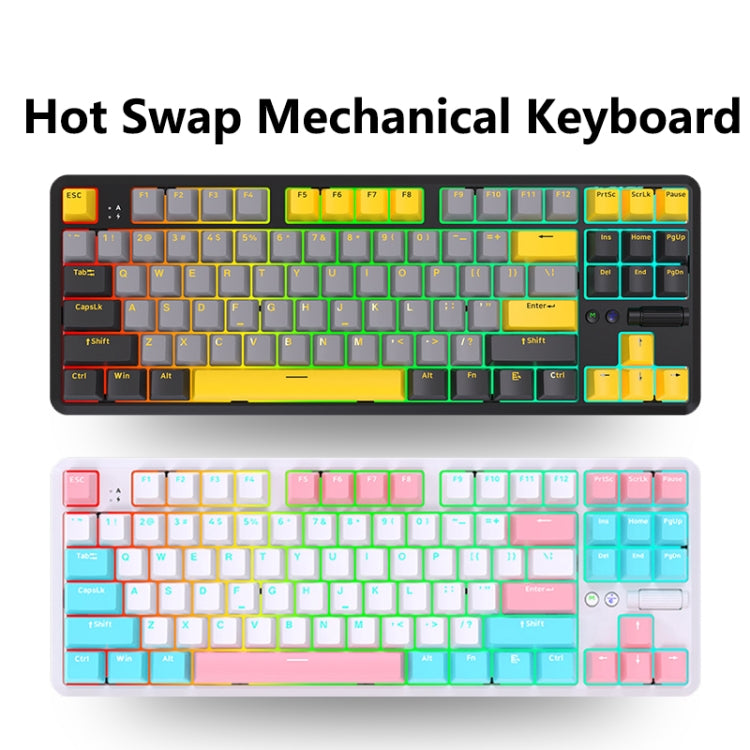 Ajazz K870T Pro 87 Keys Three Mode Wireless/Bluetooth/Wired Pluggable RGB Mechanical Keyboard Green Shaft (White) - free shipping - PMC Jewellery - Order now!