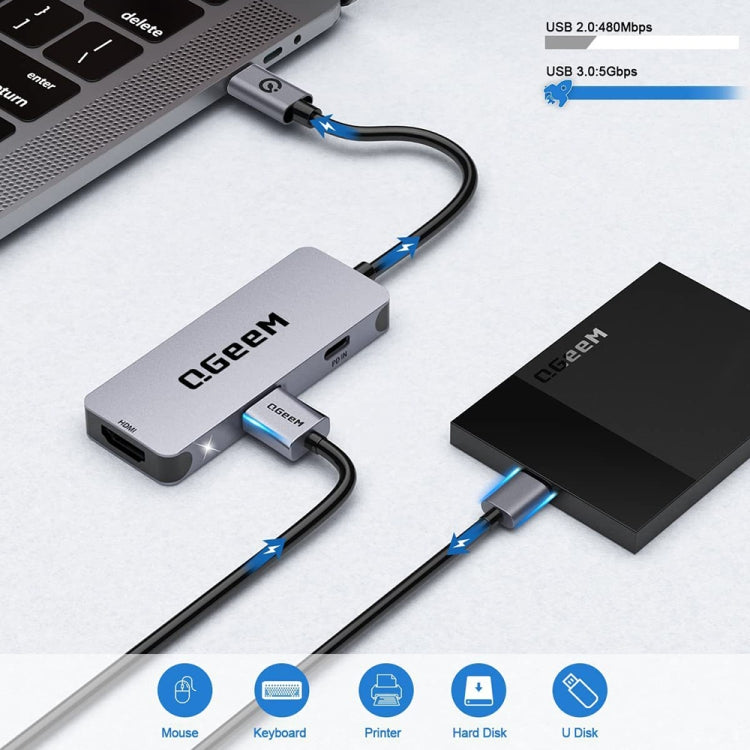 QGeeM UH03-1 USB3.0 Multifunctional Docking Station Type-C PD100W HUB(3 in 1) - USB HUB by QGeeM | Online Shopping South Africa | PMC Jewellery | Buy Now Pay Later Mobicred