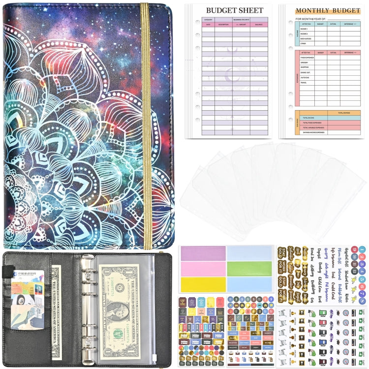 A6 Mandala Binder Financial Plan Notebook PU Leather Cash Budget Book(Star Black) - Notebooks by PMc TechLife | Online Shopping South Africa | PMc TechLife | Buy Now Pay Later Mobicred