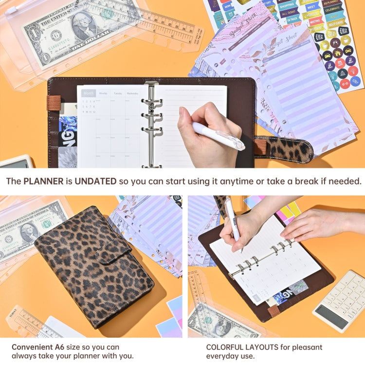 A6 Leopard Print Cash Budget Notebook  Loose Leaf Financial Management Notepad(Beige Brown) - free shipping - PMC TechLife - Order now!