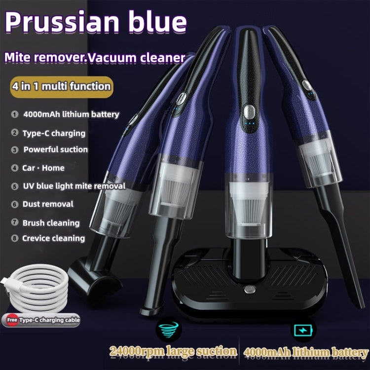 4 In 1 12000pa Wireless  Mini Handheld Car Vacuum Cleaner Mite Remover(Navy Blue) - Vacuum Cleaner by PMC TechLife | Online Shopping South Africa | PMC TechLife | Buy Now Pay Later Mobicred