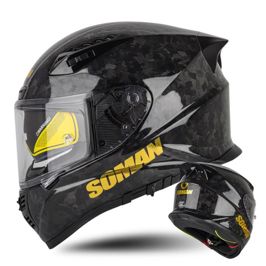 SOMAN Motorcycle Carbon Fiber Double Lens Thermal Safety Helmet, Size: L(Cheetah Print) - Helmets by SOMAN | Online Shopping South Africa | PMC Jewellery | Buy Now Pay Later Mobicred