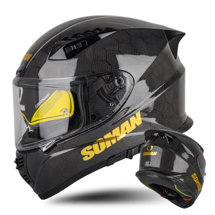 SOMAN Motorcycle Carbon Fiber Double Lens Thermal Safety Helmet, Size: XL(Snake Carbon Fiber) - Helmets by SOMAN | Online Shopping South Africa | PMC Jewellery | Buy Now Pay Later Mobicred