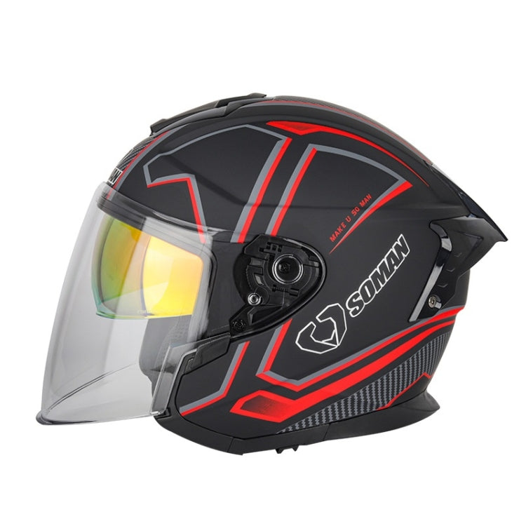 SOMAN Motorcycle Electric Bicycle Dual Lens Riding Helmet, Size: M(Black Red) - free shipping - PMC TechLife - Order now!