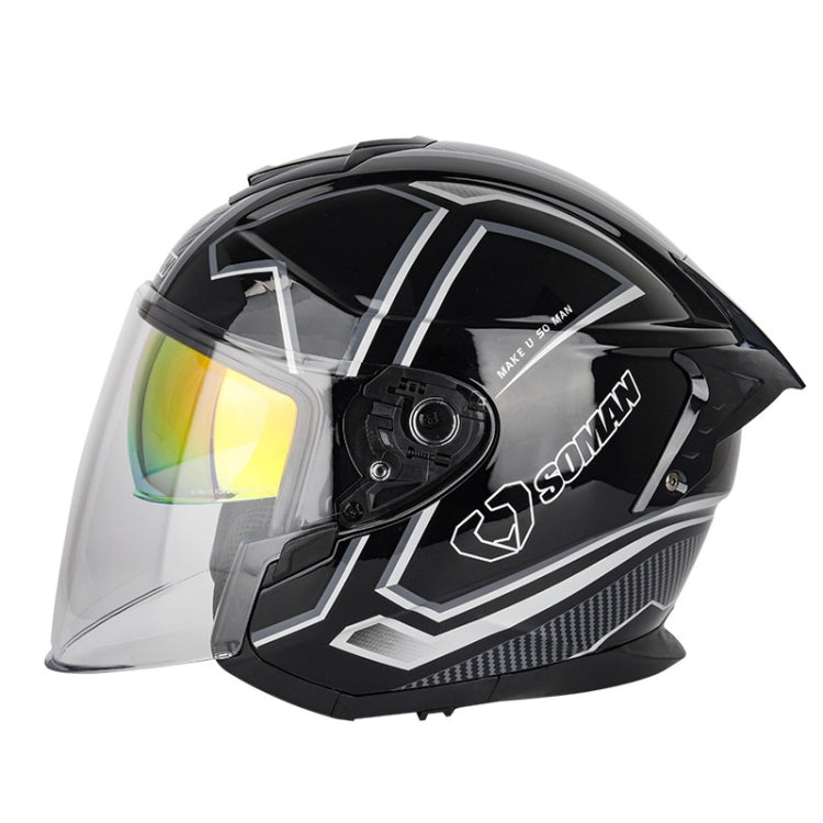 SOMAN Motorcycle Electric Bicycle Dual Lens Riding Helmet, Size: XL(Black Silver) - free shipping - PMC TechLife - Order now!