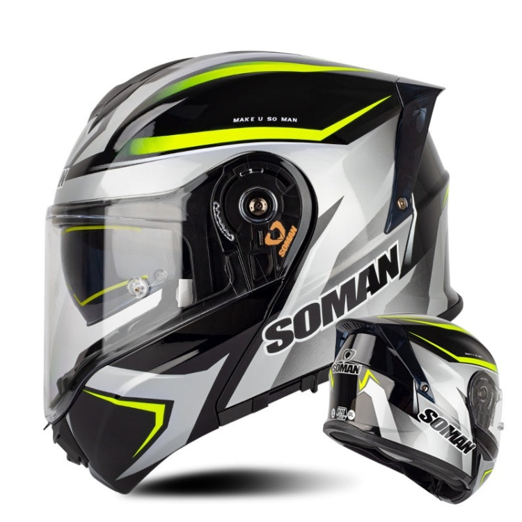 SOMAN Racing Motorcycle Double Lens Riding Safety Helmet, Size: M(Silver Gray Yellow Vision) - free shipping - PMC TechLife - Order now!