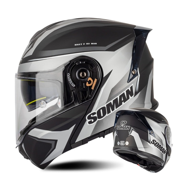 SOMAN Racing Motorcycle Double Lens Riding Safety Helmet, Size: L(Silver Gray Black Vision) - free shipping - PMC TechLife - Order now!