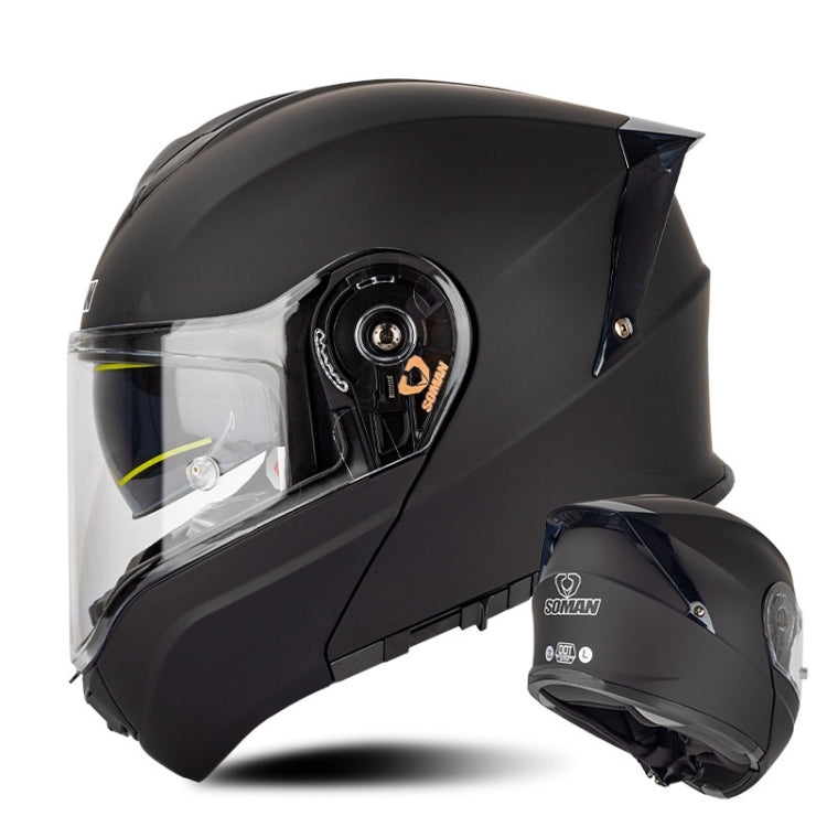 SOMAN Racing Motorcycle Double Lens Riding Safety Helmet, Size: XL(Matt Black) - free shipping - PMC TechLife - Order now!