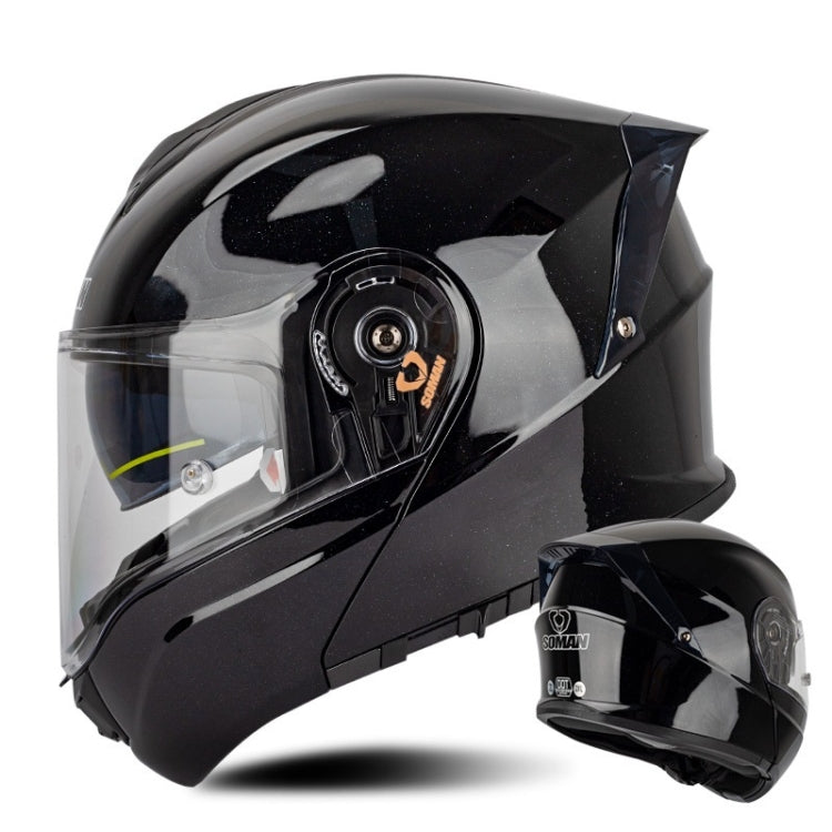 SOMAN Racing Motorcycle Double Lens Riding Safety Helmet, Size: XL(Bright Black) - free shipping - PMC TechLife - Order now!