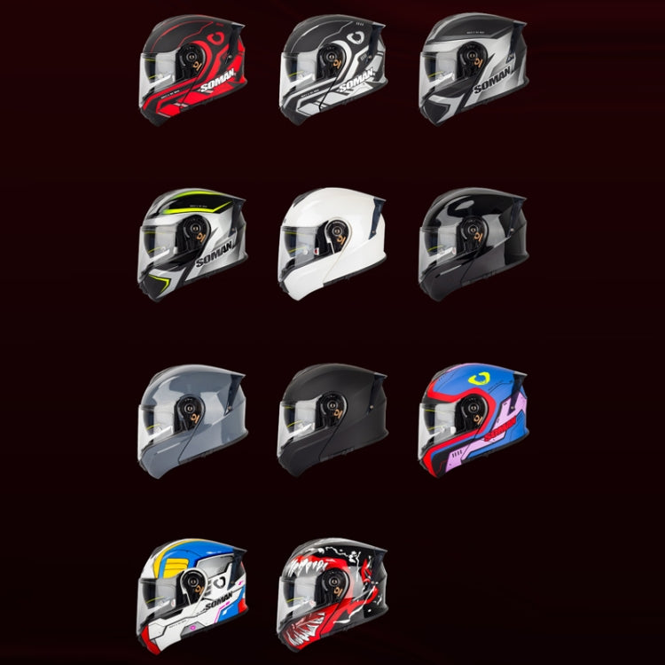 SOMAN Racing Motorcycle Double Lens Riding Safety Helmet, Size: L(Bright Black) - free shipping - PMC TechLife - Order now!