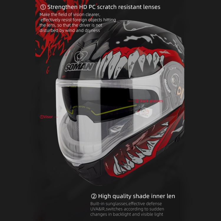 SOMAN Racing Motorcycle Double Lens Riding Safety Helmet, Size: L(Silver Gray Black Vision) - free shipping - PMC TechLife - Order now!