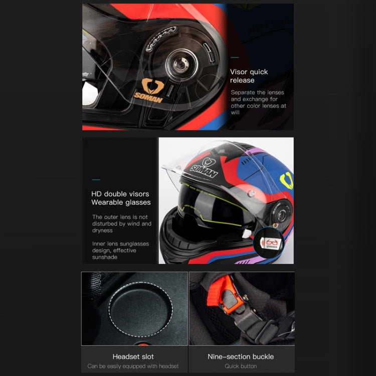 SOMAN Racing Motorcycle Double Lens Riding Safety Helmet, Size: M(Matt Black) - free shipping - PMC TechLife - Order now!