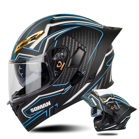 SOMAN Motorcycle Dual Lens Riding Peel-Off Full Coverage Helmet, Size: S(Matt Black Blue) - Helmets by SOMAN | Online Shopping South Africa | PMC Jewellery | Buy Now Pay Later Mobicred