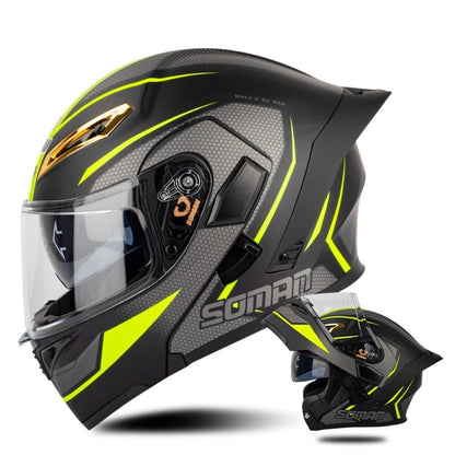 SOMAN Motorcycle Dual Lens Riding Peel-Off Full Coverage Helmet, Size: S(Black Yellow Track) - Helmets by SOMAN | Online Shopping South Africa | PMC Jewellery | Buy Now Pay Later Mobicred