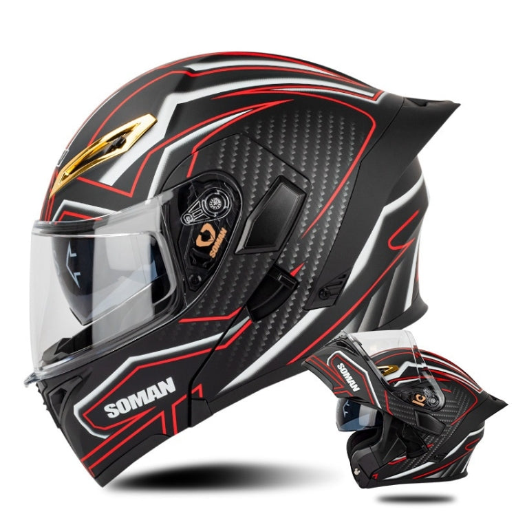 SOMAN Motorcycle Dual Lens Riding Peel-Off Full Coverage Helmet, Size: M(Matt Black Red) - free shipping - PMC TechLife - Order now!