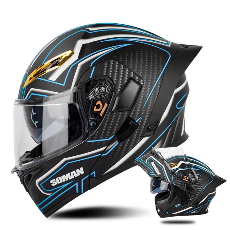 SOMAN Motorcycle Dual Lens Riding Peel-Off Full Coverage Helmet, Size: M(Matt Black Blue) - free shipping - PMC TechLife - Order now!